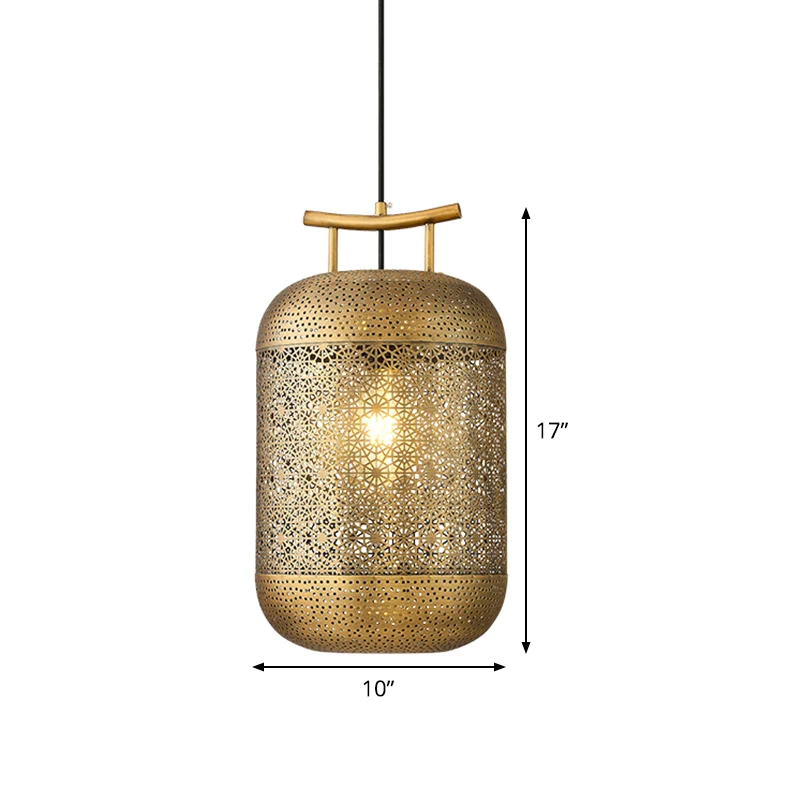 Plafondlamp met 1 kop cilinder, kolonialistisch goud metallic, neerwaartse verlichting voor eetkamer Clearhalo