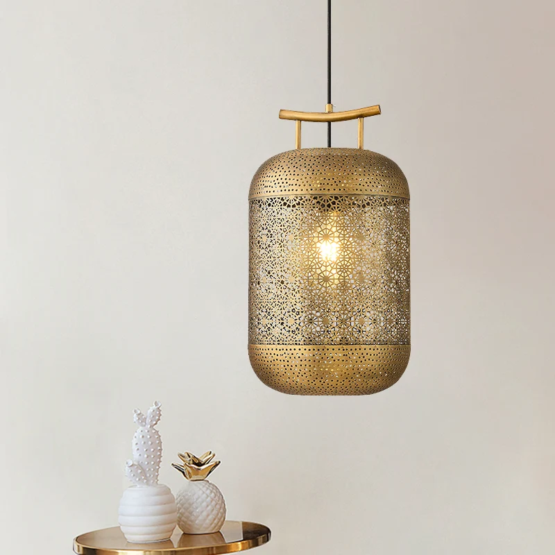 Plafondlamp met 1 kop cilinder, kolonialistisch goud metallic, neerwaartse verlichting voor eetkamer Clearhalo