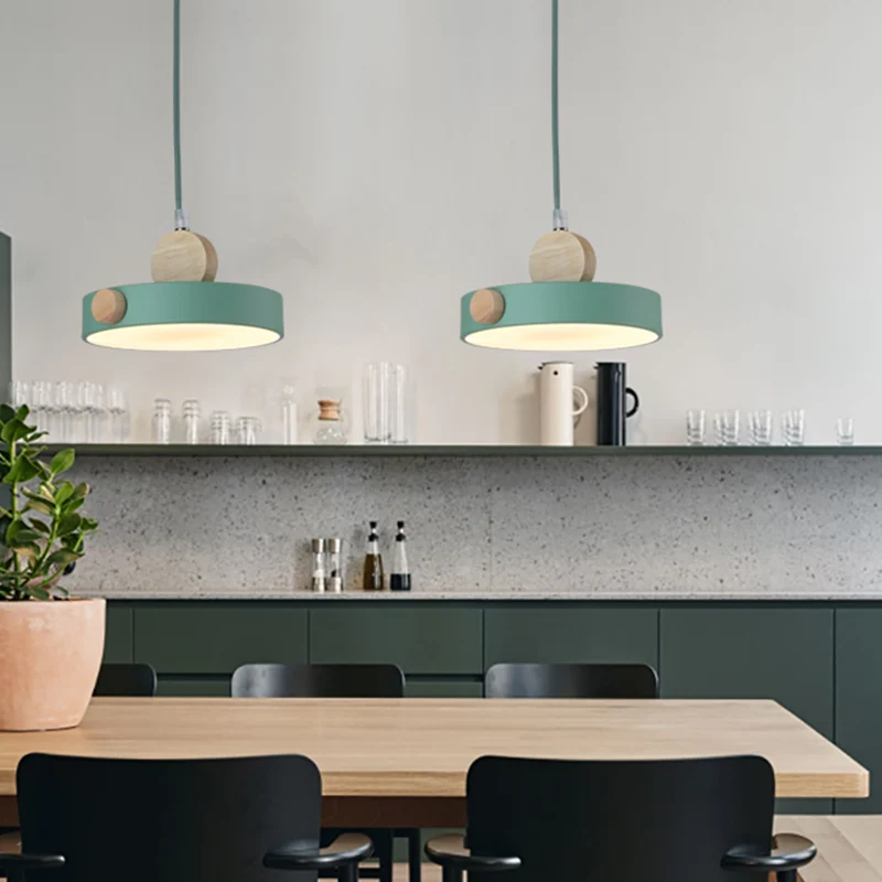 Plafondlamp met metalen trommel, minimalistisch, 1-lichts hanglampset groen voor eetkamer Clearhalo