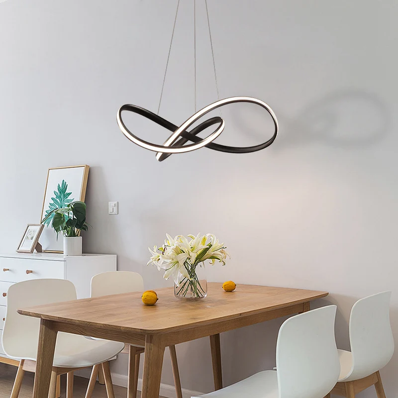 Plafondlamp met naadloze curve, eenvoudige stijl, metalen eetkamer LED-kroonluchter Clearhalo