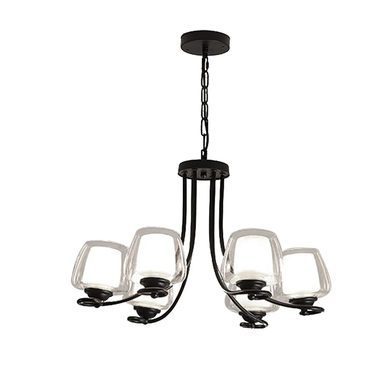 Plafondlamp Spoetnik, dubbellaags glas, traditionele eetkamerkroonluchter, 3/6 lampen, zwart Clearhalo