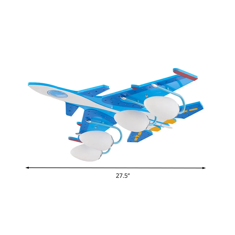 Plafondlamp voor kindergevechtsvliegtuigen, glas, hout, blauwe LED-plafondlamp voor pretpark Clearhalo