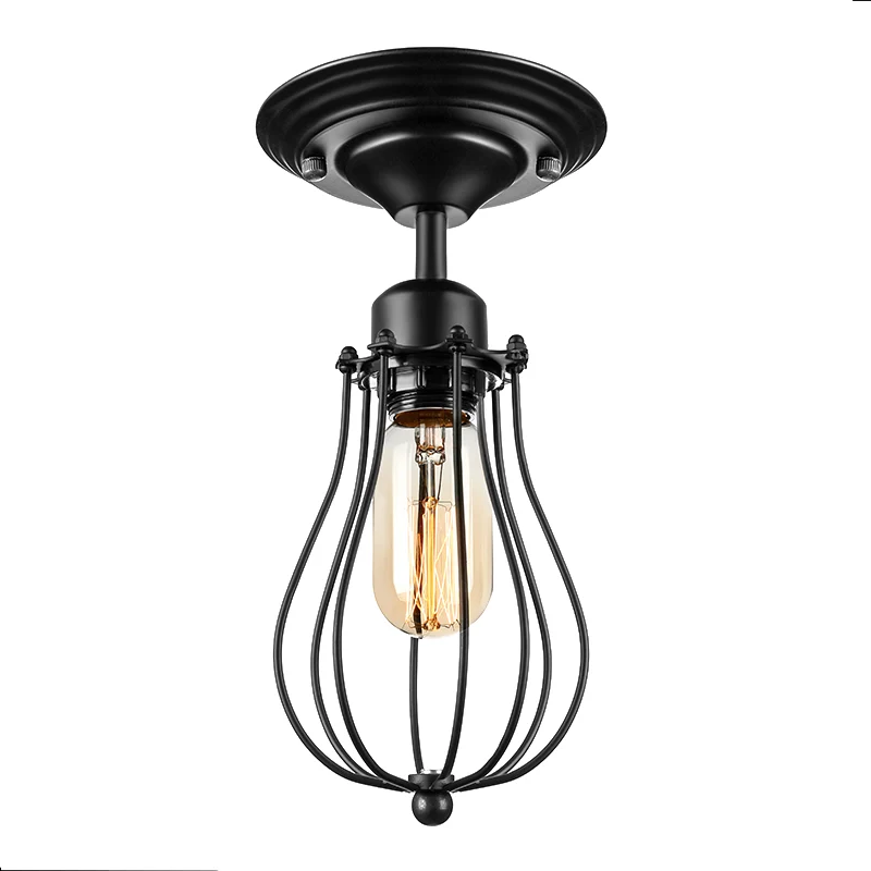Plafondlamp de vorm van een lamp, industriële stijl, zwart metaal, semi-inbouw plafondlamp voor eetkamer Clearhalo