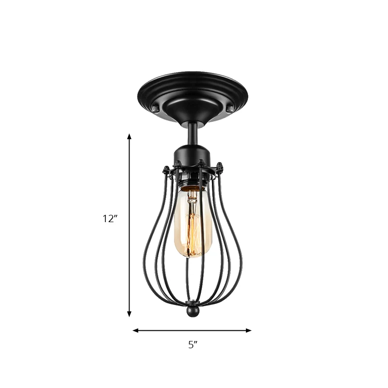 Plafondlamp de vorm van een lamp, industriële stijl, zwart metaal, semi-inbouw plafondlamp voor eetkamer Clearhalo