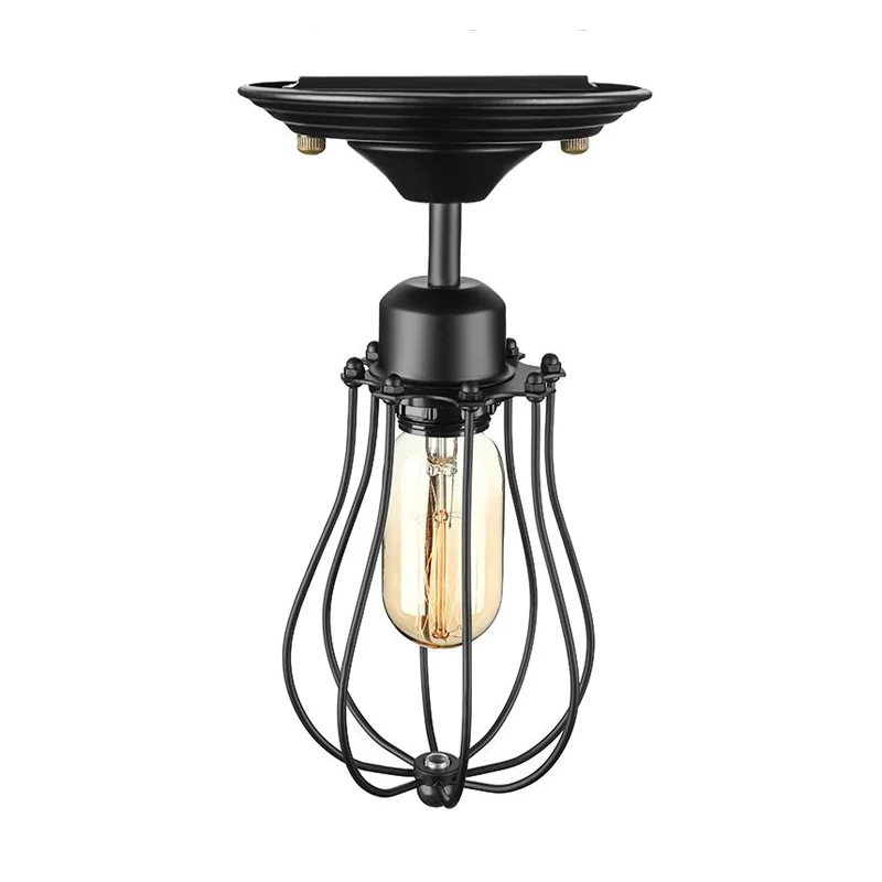 Plafondlamp de vorm van een lamp, industriële stijl, zwart metaal, semi-inbouw plafondlamp voor eetkamer Clearhalo