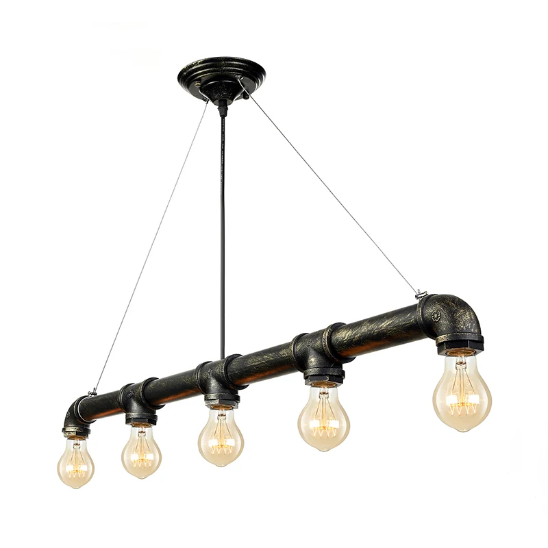 Plafondlamp woonkamer eiland met kale lamp, industrieel metaal, 5 lampen, antieke koperen hanglamp Clearhalo