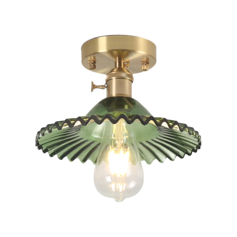 Plafondverlichting met één licht, industrieel geschulpt geribbeld glas, semi-inbouwlamp helder/groen Clearhalo
