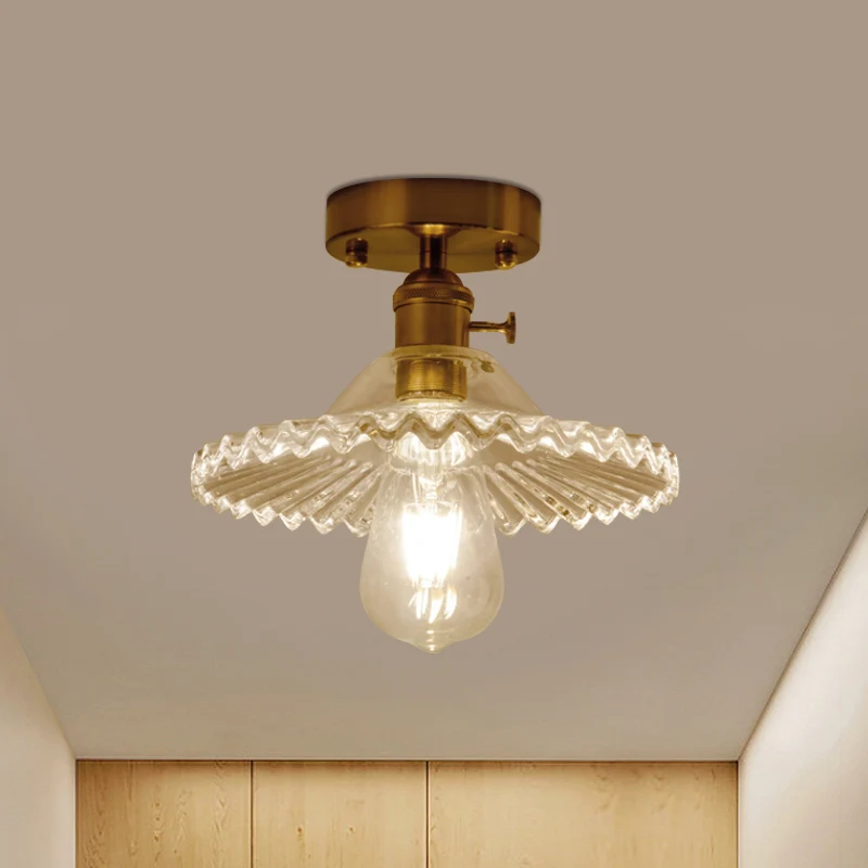 Plafondverlichting met één licht, industrieel geschulpt geribbeld glas, semi-inbouwlamp helder/groen Clearhalo
