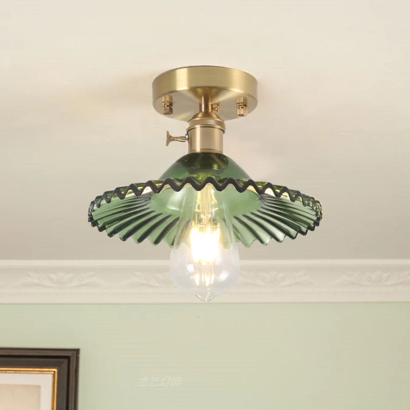 Plafondverlichting met één licht, industrieel geschulpt geribbeld glas, semi-inbouwlamp helder/groen Clearhalo