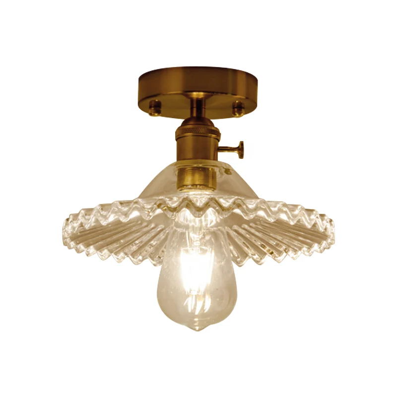 Plafondverlichting met één licht, industrieel geschulpt geribbeld glas, semi-inbouwlamp helder/groen Clearhalo