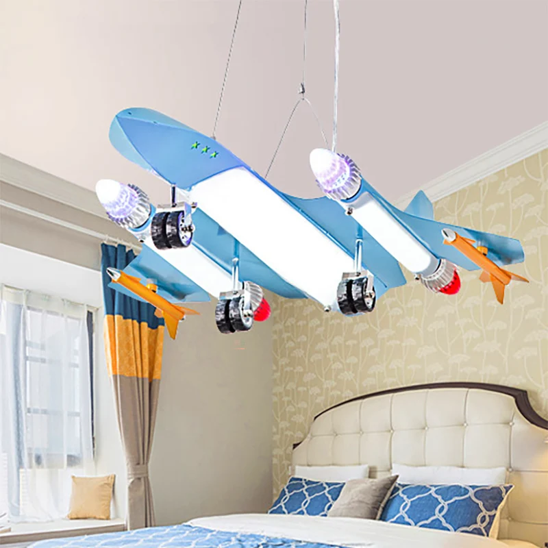 Plane Kleuterschool Game Room Kroonluchter Metaal Cartoon Kinderhanglamp hemelsblauw Clearhalo