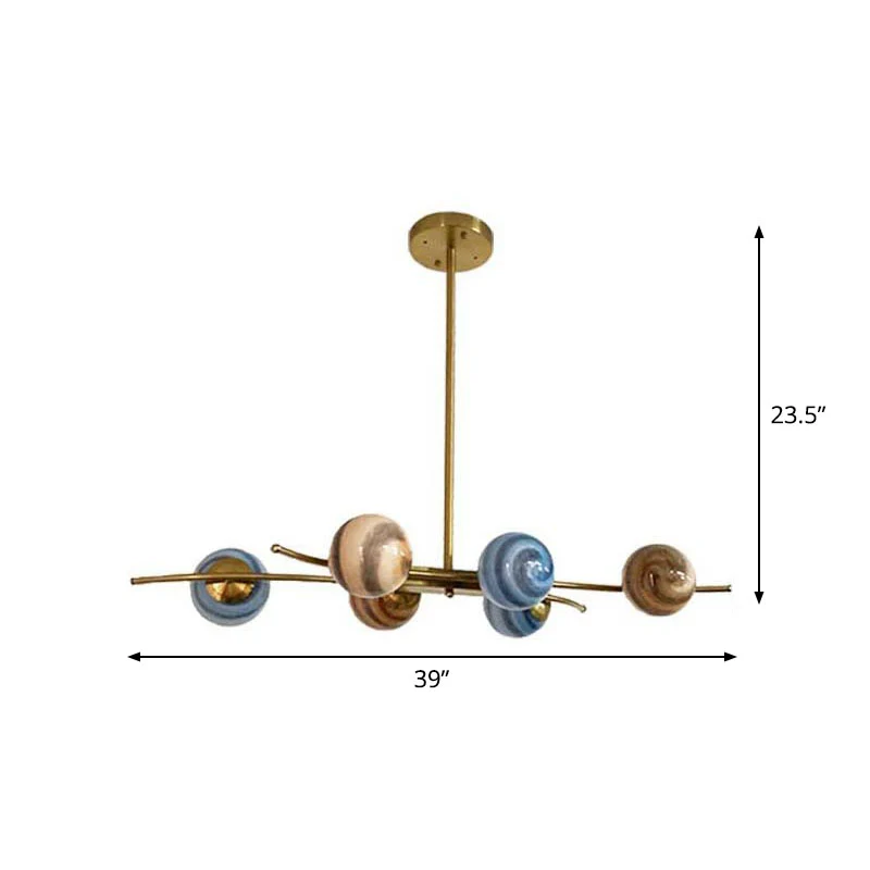 Planet Eetkamerhanglamp Veelkleurig glas 6-lamps postmoderne kroonluchter goud Clearhalo
