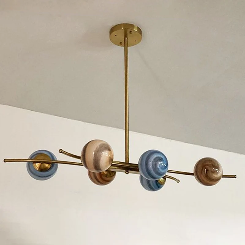 Planet Eetkamerhanglamp Veelkleurig glas 6-lamps postmoderne kroonluchter goud Clearhalo