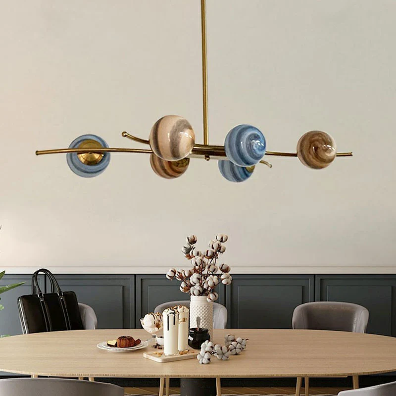Planet Eetkamerhanglamp Veelkleurig glas 6-lamps postmoderne kroonluchter goud Clearhalo