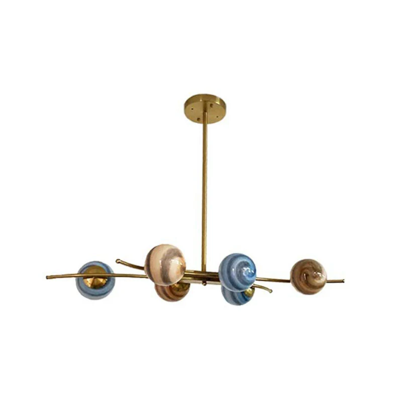 Planet Eetkamerhanglamp Veelkleurig glas 6-lamps postmoderne kroonluchter goud Clearhalo