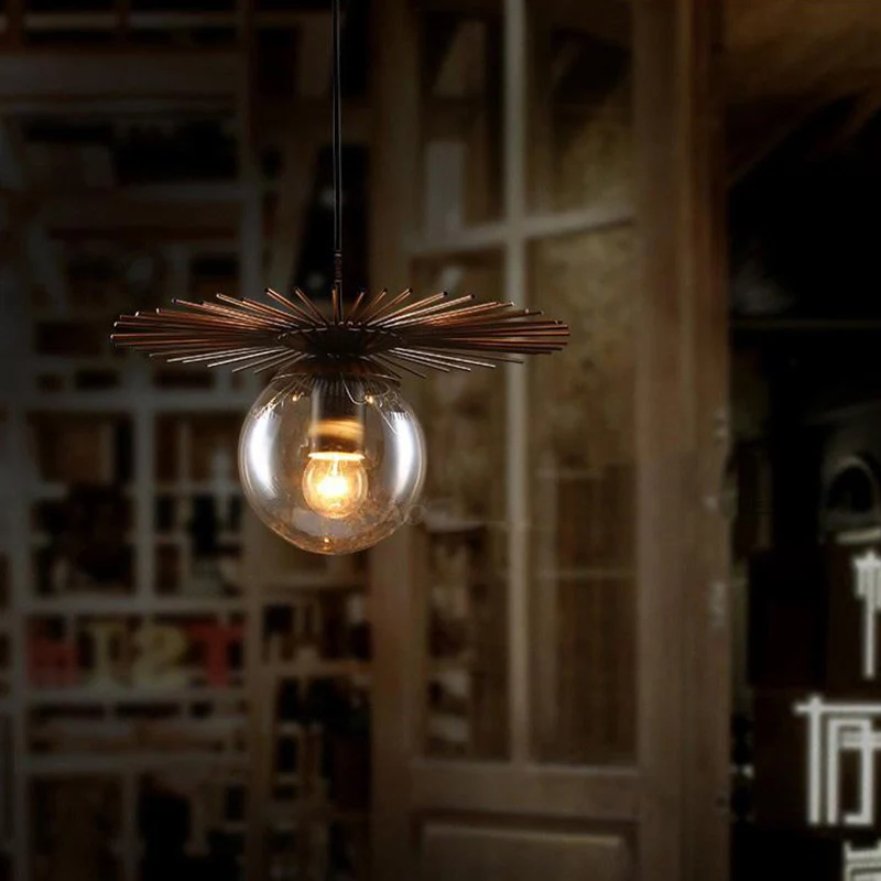 Platte hanglamp, eigentijds ijzeren restauranthanglamp met één lamp roest Clearhalo
