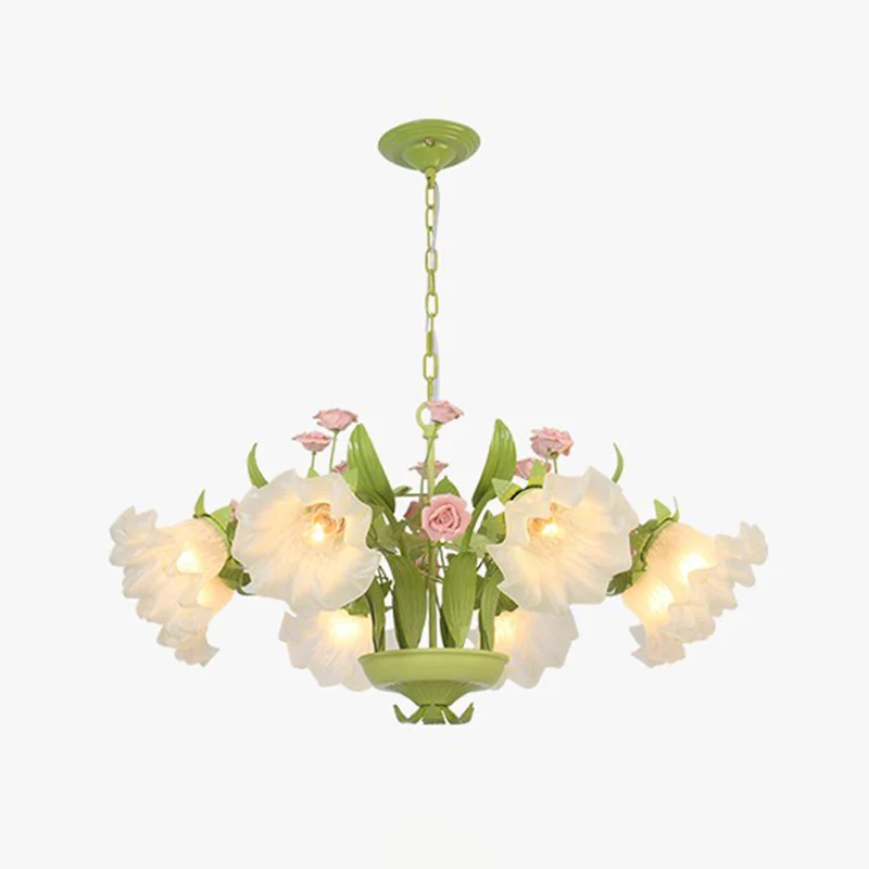 Platteland bloem hangende hanger 6/8 hoofden opaal glazen kroonluchter verlichtingsarmatuur groen voor slaapkamer Clearhalo