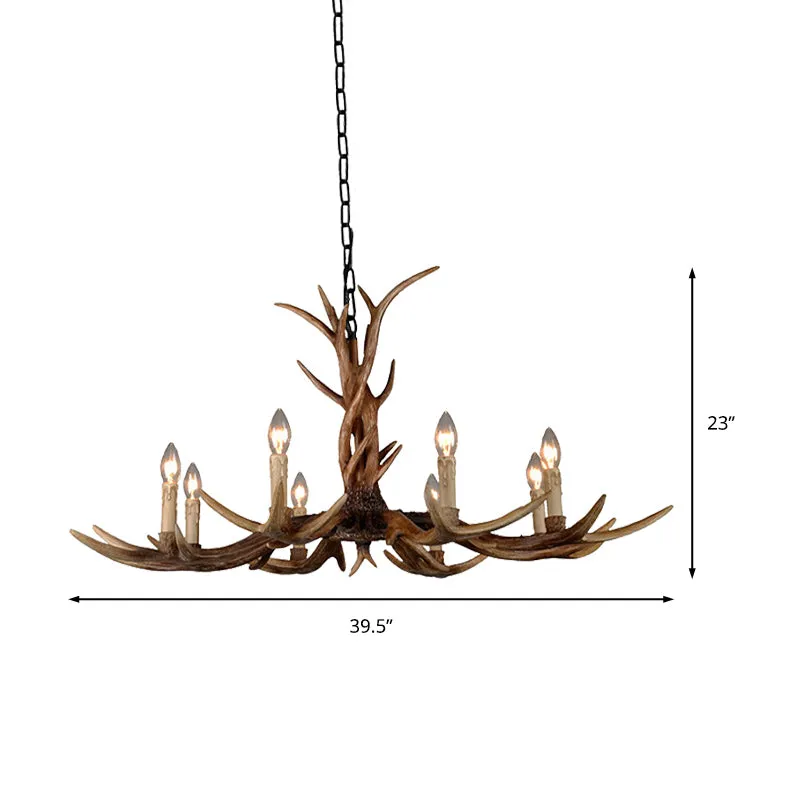 Platteland faux gewei hangende hanger 6/8/10 lichten hars plafondkroonluchter bruin voor woonkamer Clearhalo