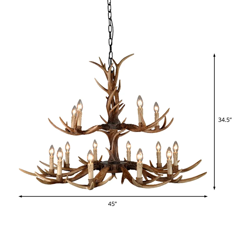 Platteland faux gewei hangende hanger 6/8/10 lichten hars plafondkroonluchter bruin voor woonkamer Clearhalo
