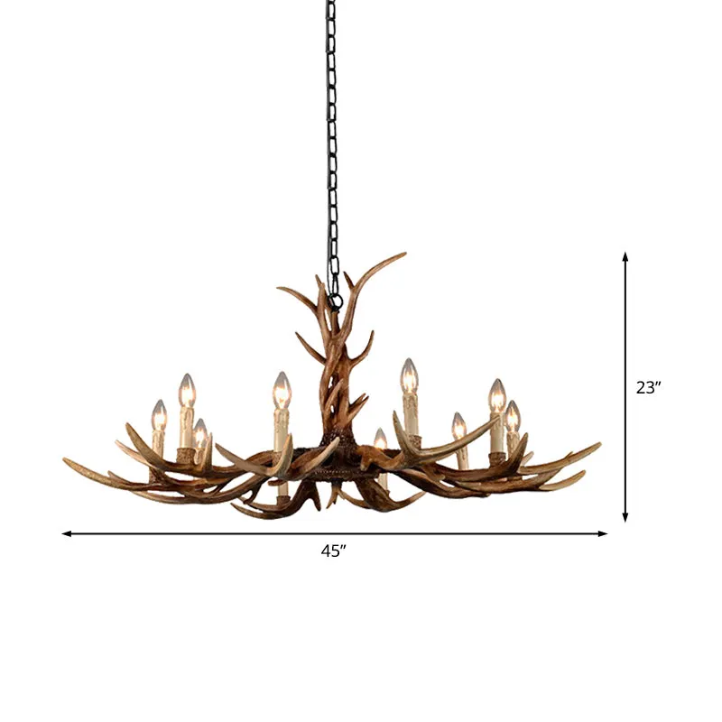 Platteland faux gewei hangende hanger 6/8/10 lichten hars plafondkroonluchter bruin voor woonkamer Clearhalo