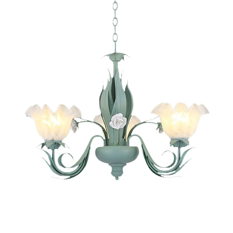 Platteland gebogen arm kroonluchterlamp 3/5/7 lampen Metalen LED-hanger aqua voor woonkamer Clearhalo