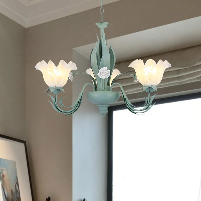 Platteland gebogen arm kroonluchterlamp 3/5/7 lampen Metalen LED-hanger aqua voor woonkamer Clearhalo