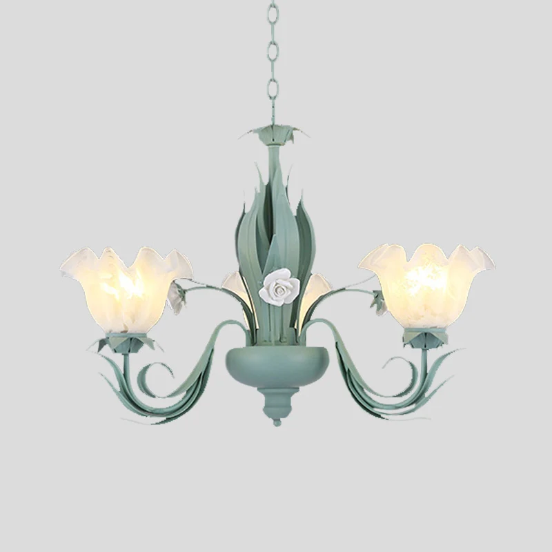 Platteland gebogen arm kroonluchterlamp 3/5/7 lampen Metalen LED-hanger aqua voor woonkamer Clearhalo