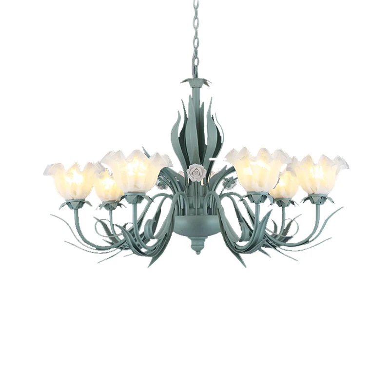 Platteland gebogen arm kroonluchterlamp 3/5/7 lampen Metalen LED-hanger aqua voor woonkamer Clearhalo