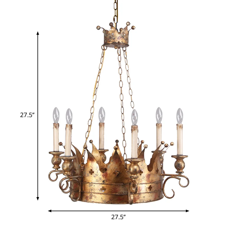 Platteland kroon hangende hanger 6 lampen metalen plafondkroonluchter antiek messing voor woonkamer Clearhalo