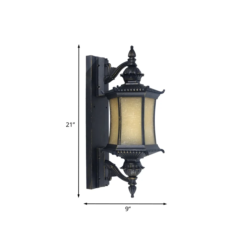 Platteland lantaarn wandlamp schans 1-kops matglazen wandlamp zwart voor tuin Clearhalo