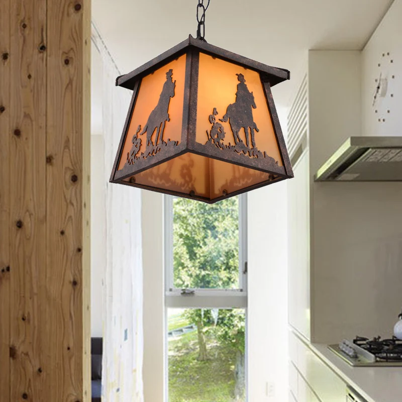 Plattelandshuisvormige hanglamp 1 lichtmetalen hangende lamp roest Clearhalo