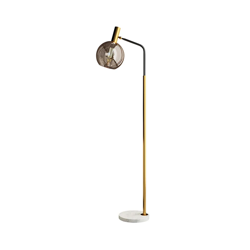 Post Modern Ball Vloerlamp Rookgrijs Glas 1 Licht Woonkamer Vloerlamp Messing en Zwart Clearhalo