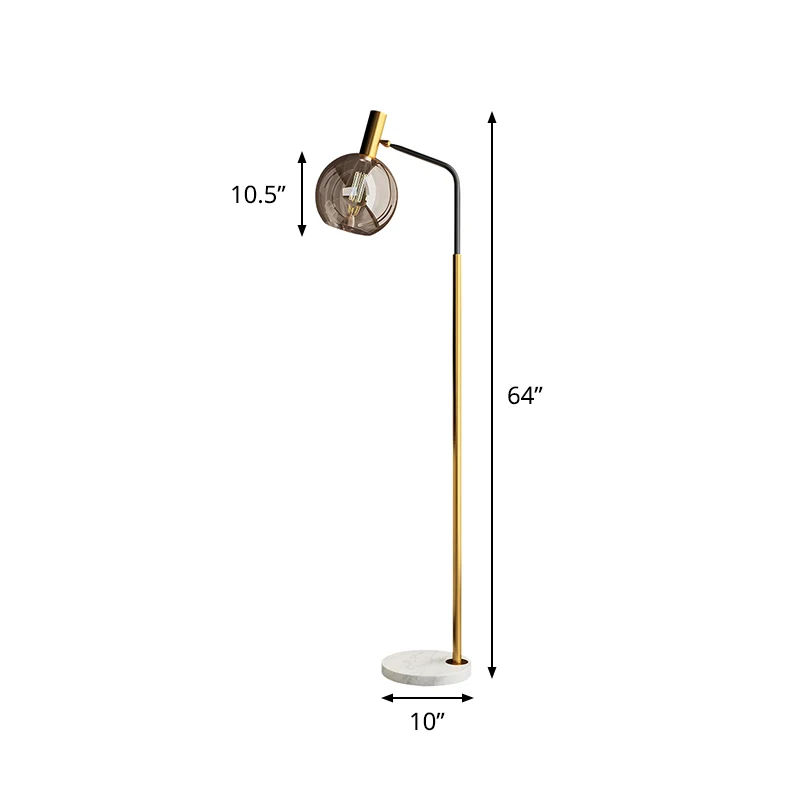 Post Modern Ball Vloerlamp Rookgrijs Glas 1 Licht Woonkamer Vloerlamp Messing en Zwart Clearhalo