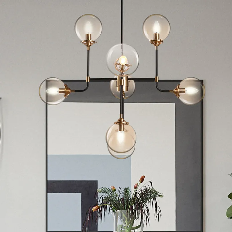Post Modern Global Plafondkroonluchter Helder Glas 8/12 Lichten Woonkamer Hanglamp Zwart Clearhalo