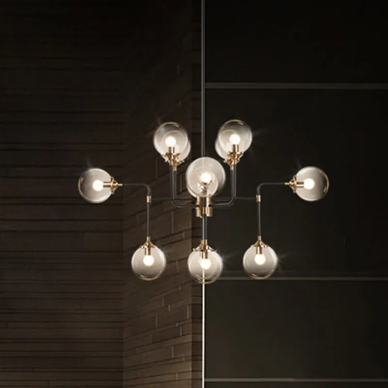 Post Modern Global Plafondkroonluchter Helder Glas 8/12 Lichten Woonkamer Hanglamp Zwart Clearhalo