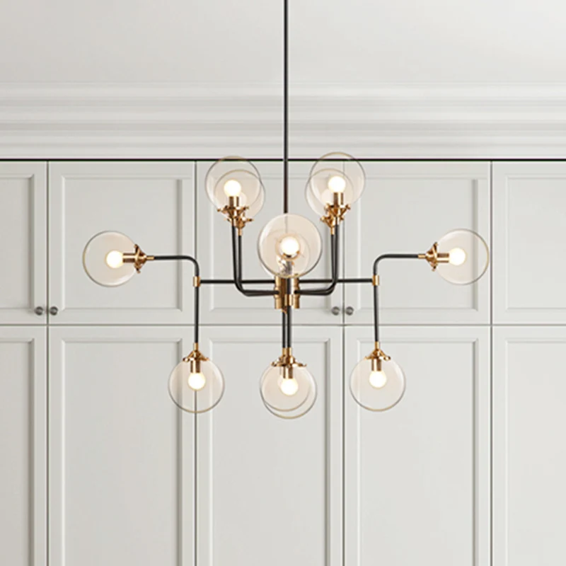 Post Modern Global Plafondkroonluchter Helder Glas 8/12 Lichten Woonkamer Hanglamp Zwart Clearhalo