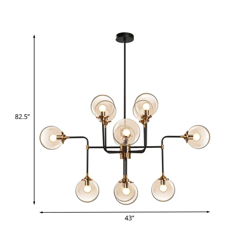 Post Modern Global Plafondkroonluchter Helder Glas 8/12 Lichten Woonkamer Hanglamp Zwart Clearhalo