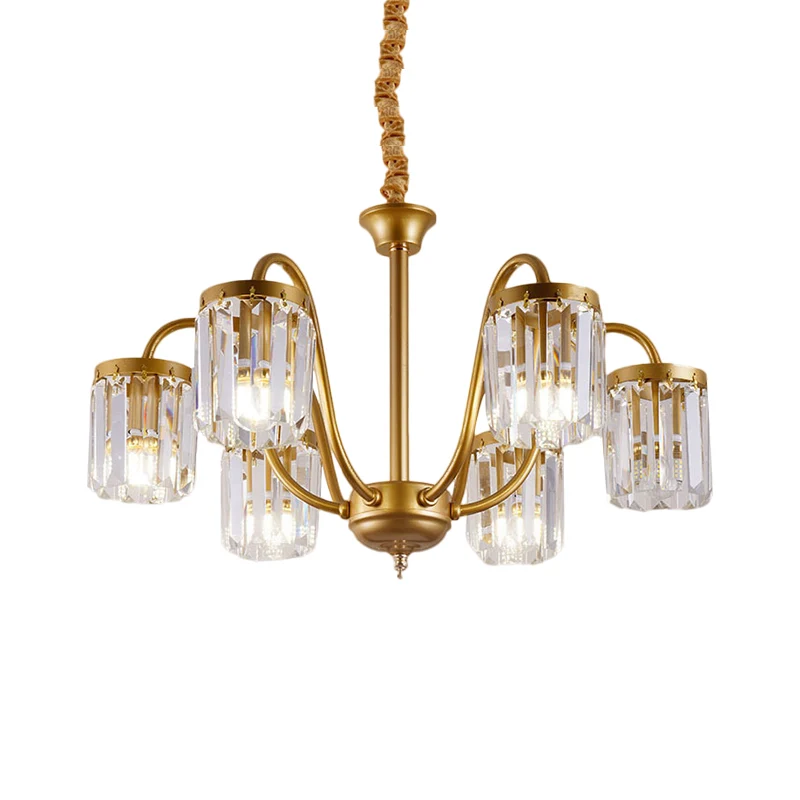 Post moderne cilinder hanger kroonluchter kristallen prisma's 6/8 hoofden woonkamer hangende verlichting goud Clearhalo
