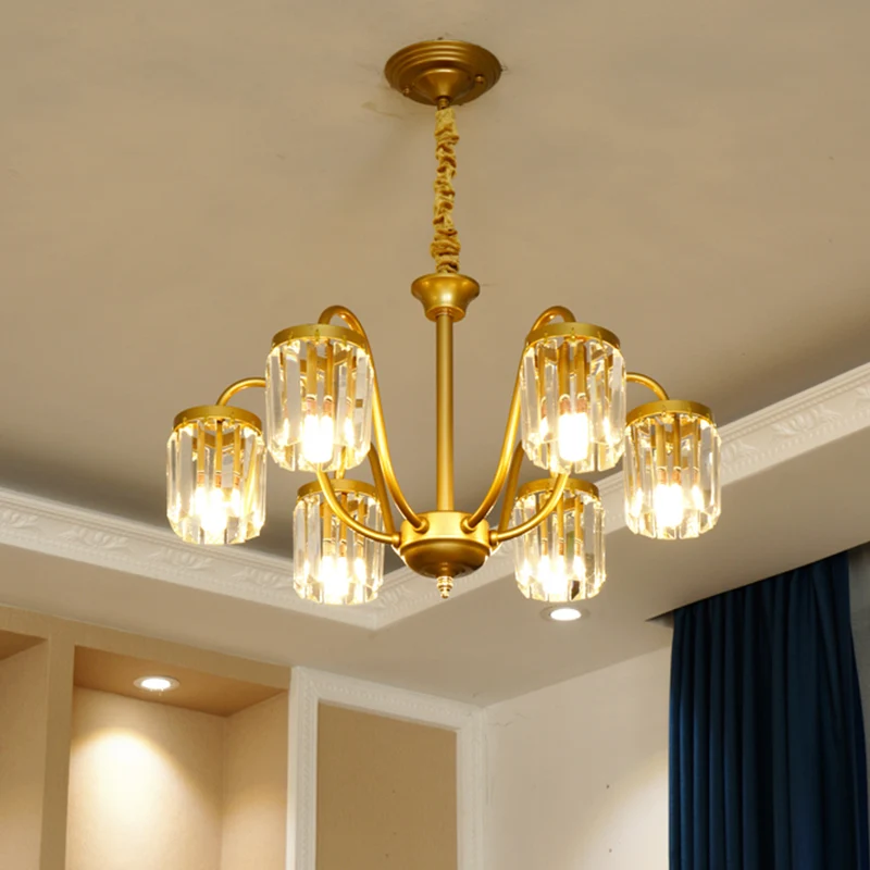 Post moderne cilinder hanger kroonluchter kristallen prisma's 6/8 hoofden woonkamer hangende verlichting goud Clearhalo