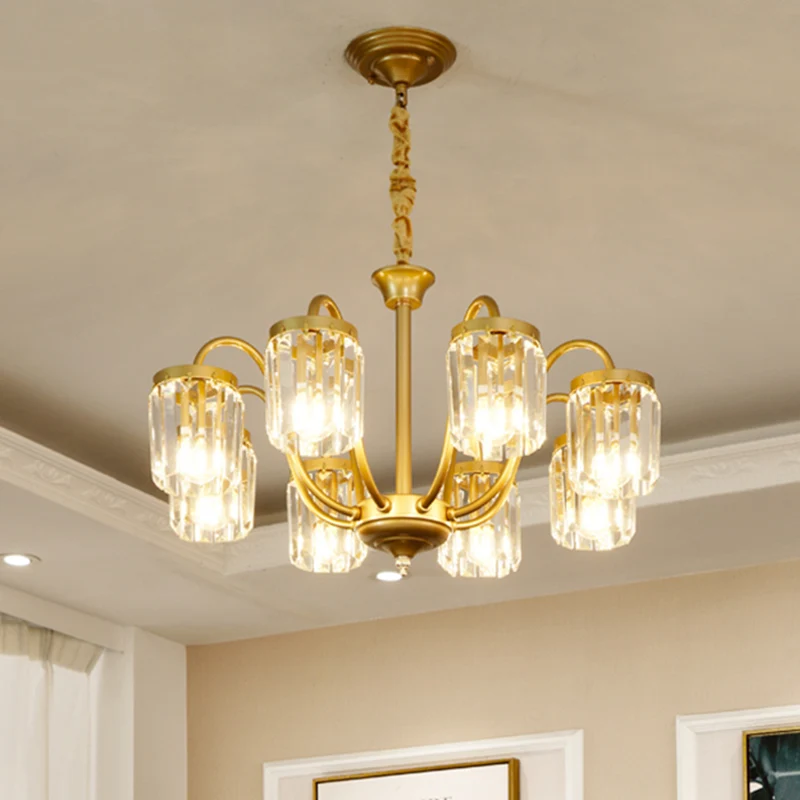 Post moderne cilinder hanger kroonluchter kristallen prisma's 6/8 hoofden woonkamer hangende verlichting goud Clearhalo