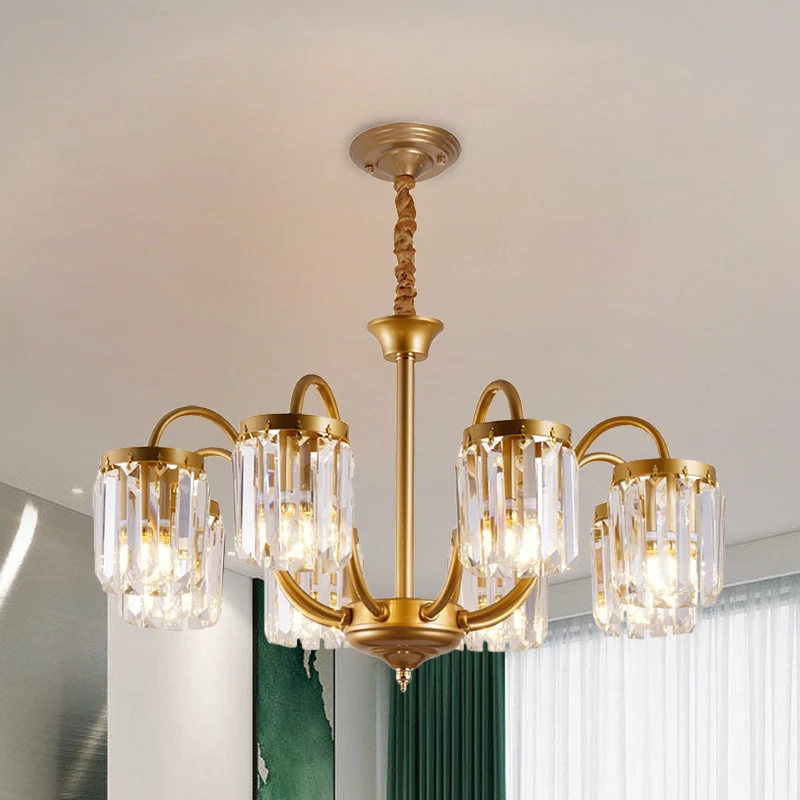 Post moderne cilinder hanger kroonluchter kristallen prisma's 6/8 hoofden woonkamer hangende verlichting goud Clearhalo