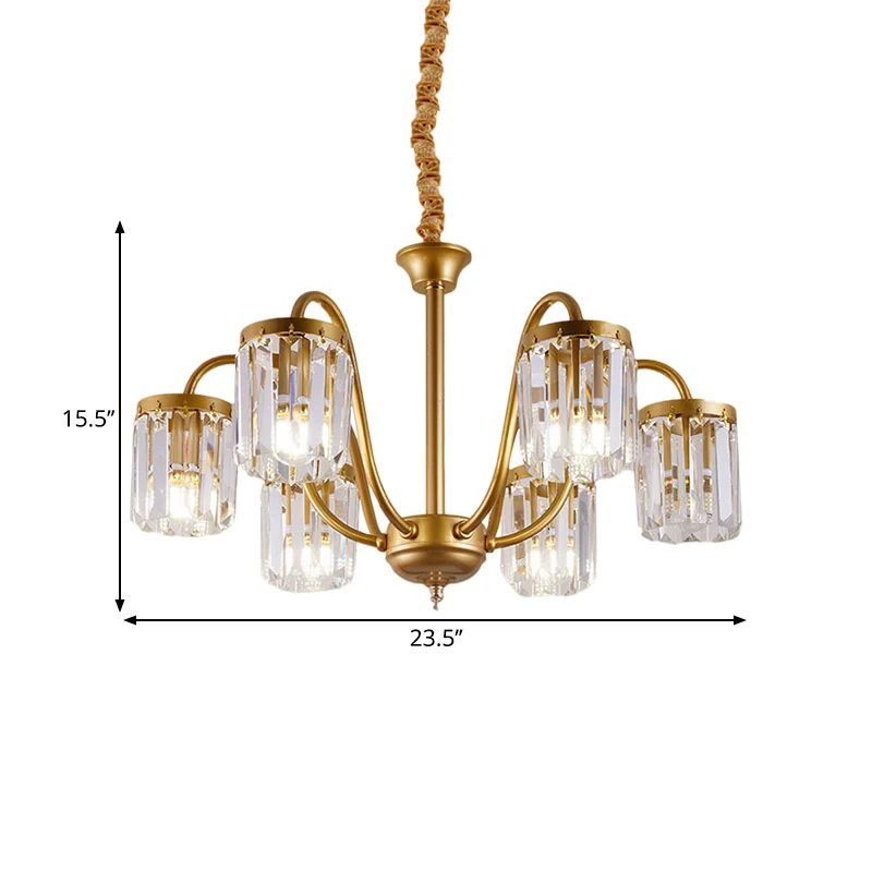 Post moderne cilinder hanger kroonluchter kristallen prisma's 6/8 hoofden woonkamer hangende verlichting goud Clearhalo
