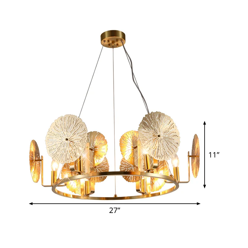 Post moderne lotusblad kroonluchter metaal 6-lichts woonkamer hanglamp messing met ringontwerp Clearhalo