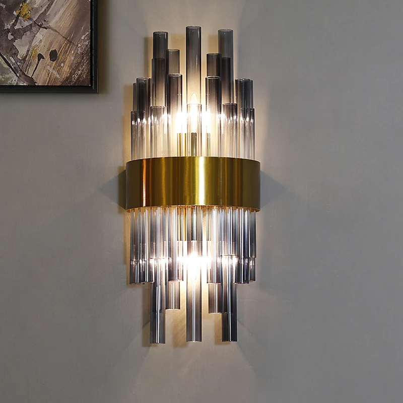 Postmodern cilinder wandlichtarmatuur gecanneleerd glas 1 licht hal schanslicht messing Clearhalo