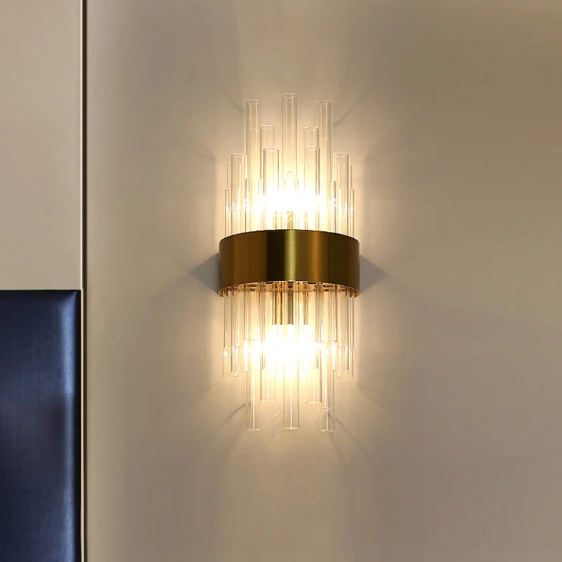 Postmodern cilinder wandlichtarmatuur gecanneleerd glas 1 licht hal schanslicht messing Clearhalo