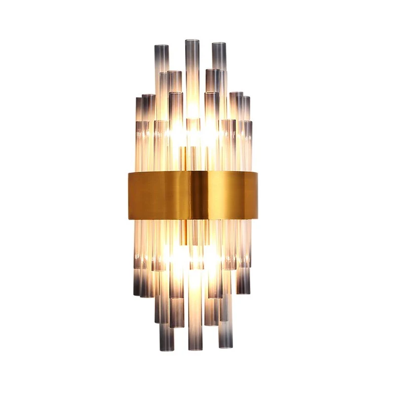 Postmodern cilinder wandlichtarmatuur gecanneleerd glas 1 licht hal schanslicht messing Clearhalo