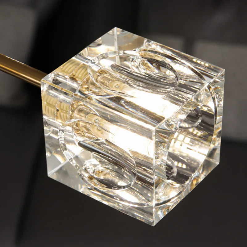 Postmodern gebogen arm semi-inbouwlamp 8-kops kubisch kristallen plafondarmatuur goud Clearhalo