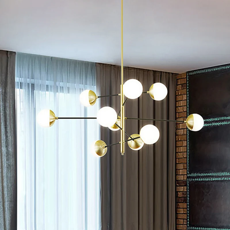 Postmoderne 5-laags kroonluchter ivoor bolglas 10-lichts eetkamer hangende hanglamp goud Clearhalo