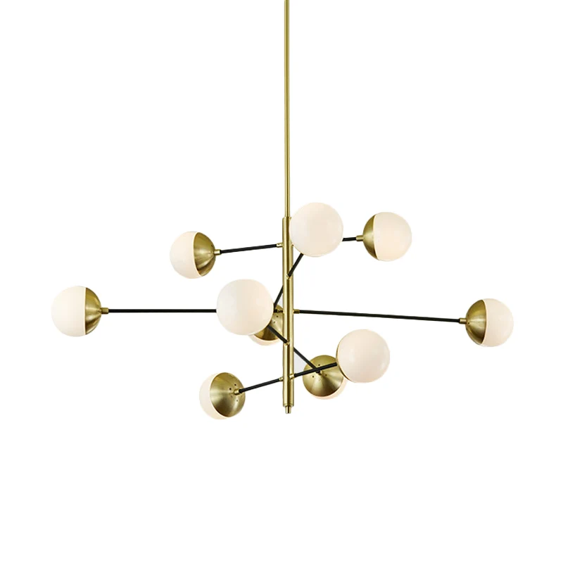 Postmoderne 5-laags kroonluchter ivoor bolglas 10-lichts eetkamer hangende hanglamp goud Clearhalo