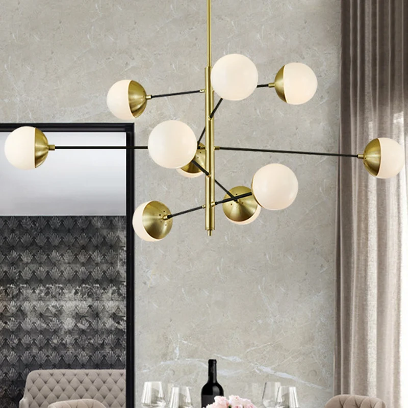 Postmoderne 5-laags kroonluchter ivoor bolglas 10-lichts eetkamer hangende hanglamp goud Clearhalo